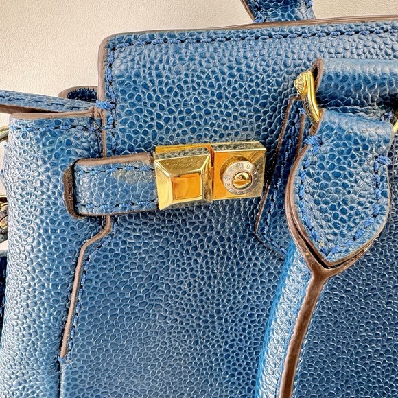HENRI BENDEL CARLYLE Caviar Tumbled Teal Blue Leather Satchel Tote Bag Crossbody - Picture 5 of 10